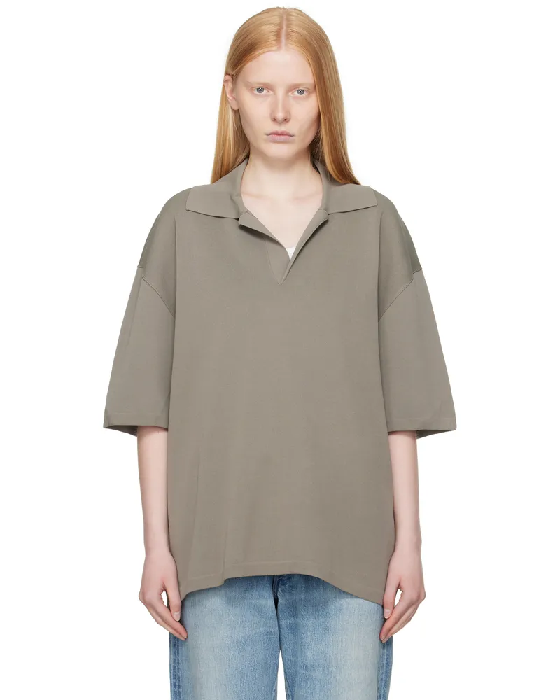 AMI Paris Taupe Short Sleeve Polo Smoke