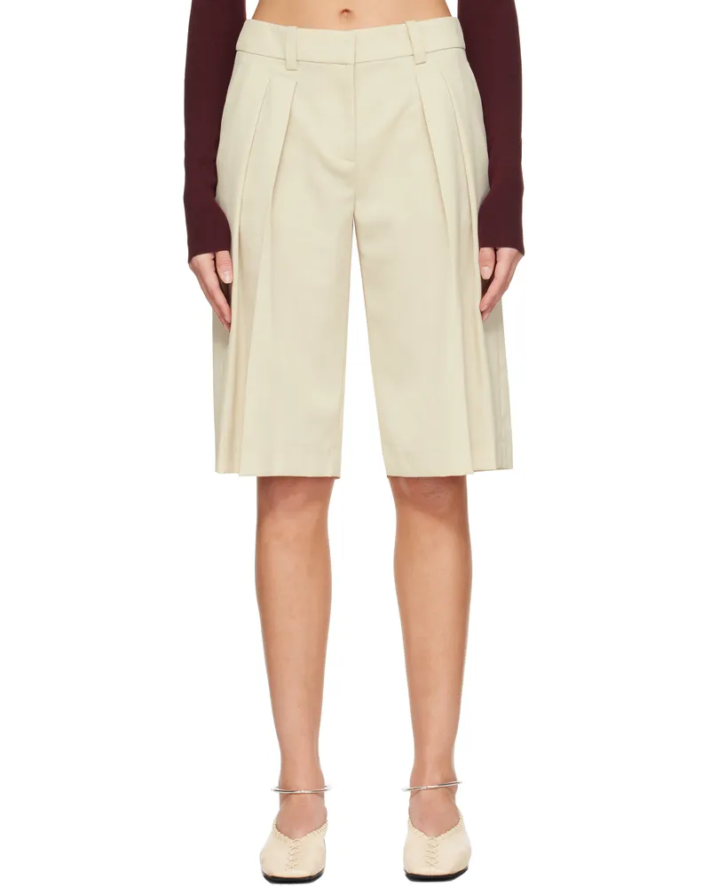 FRANKIE Shop Beige Bilbao Pleated Bermuda Shorts 109