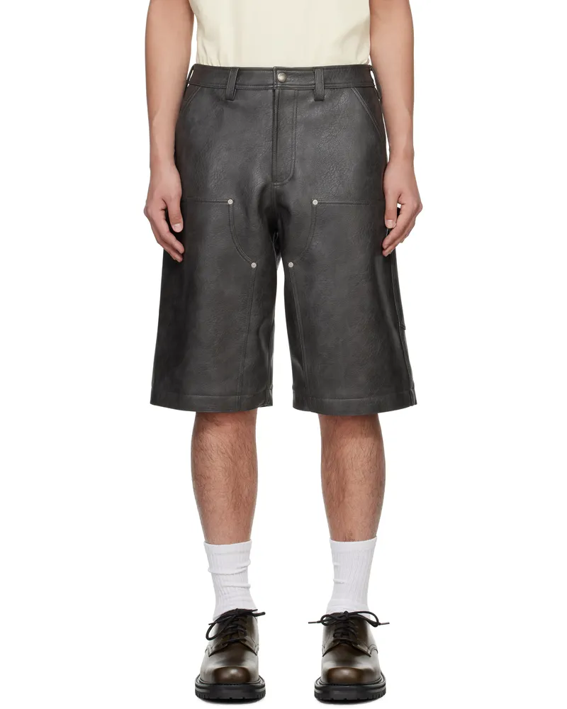 Andersson Bell Gray Double Knee Faux-Leather Shorts Charcoal