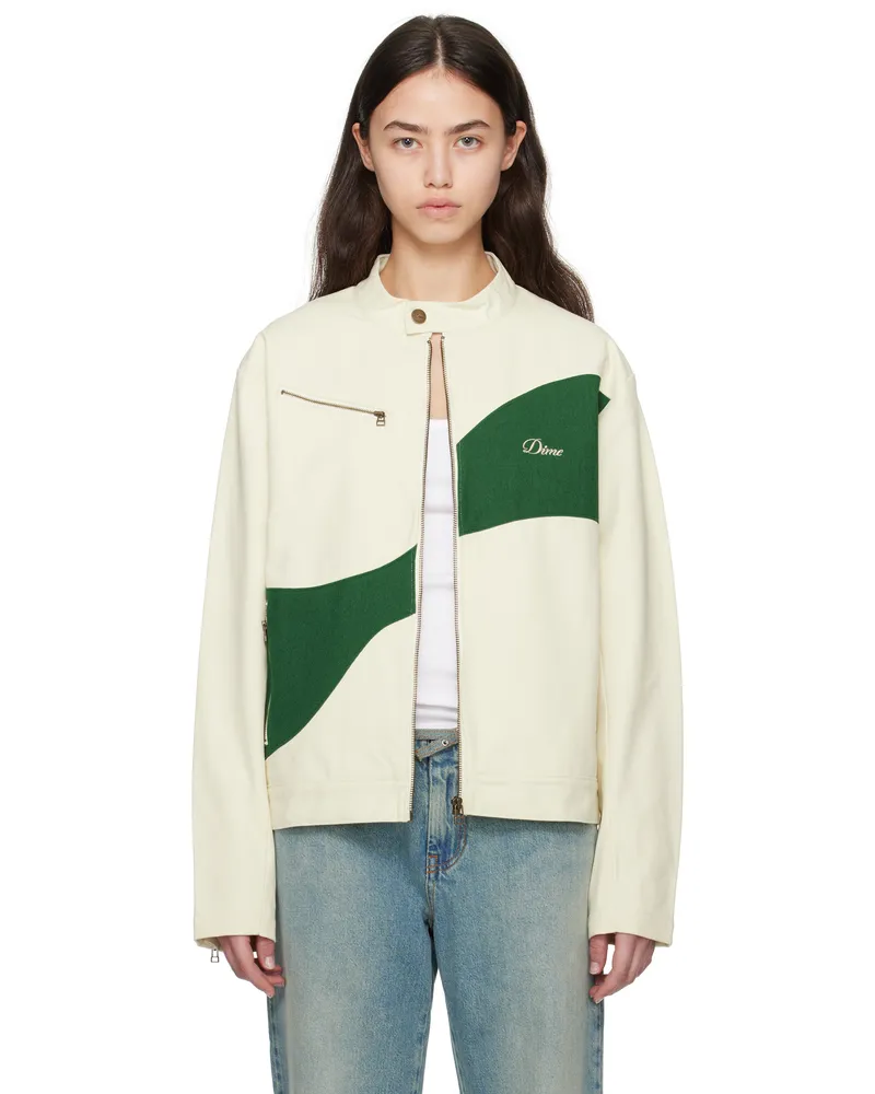 Dime Off-White & Green Moto Jacket Cream