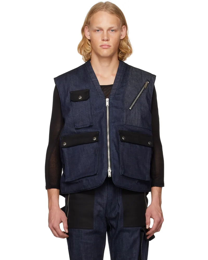 ADYAR SSENSE Exclusive Indigo Utility Vest Denim