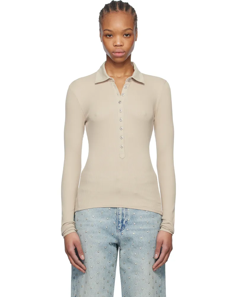 Rag & Bone Taupe Essential Rib Button Polo Fossil