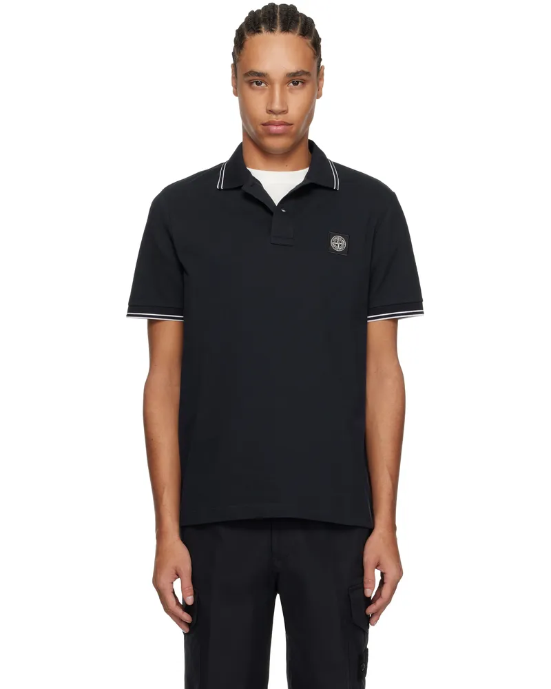 Stone Island Navy Organic Cotton Elastane Piqué Polo V0020