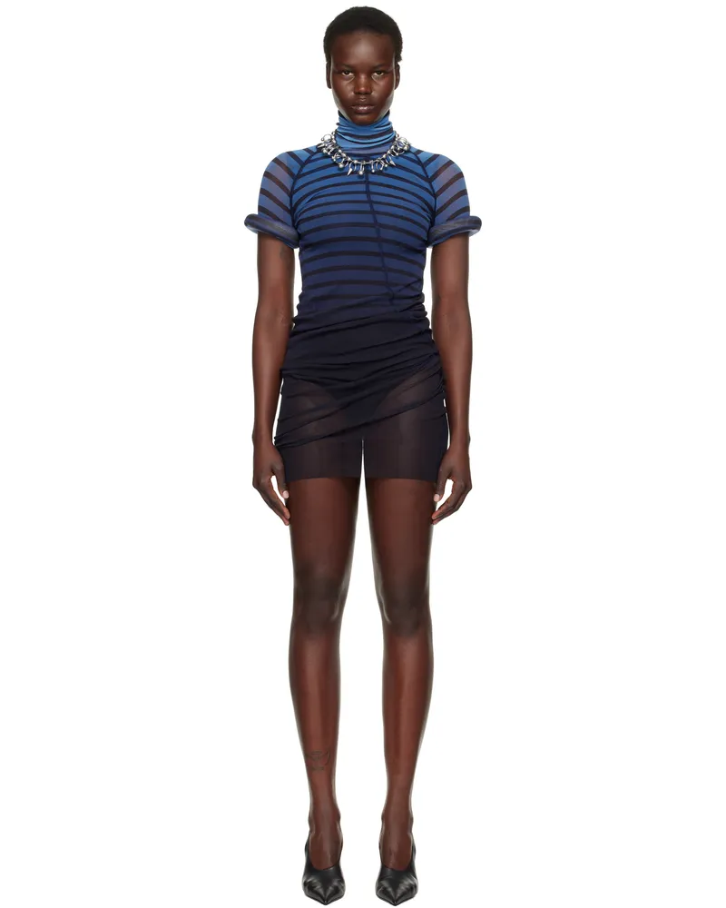 Jean Paul Gaultier Blue 'The Short 3D Striped' Minidress 005956-black