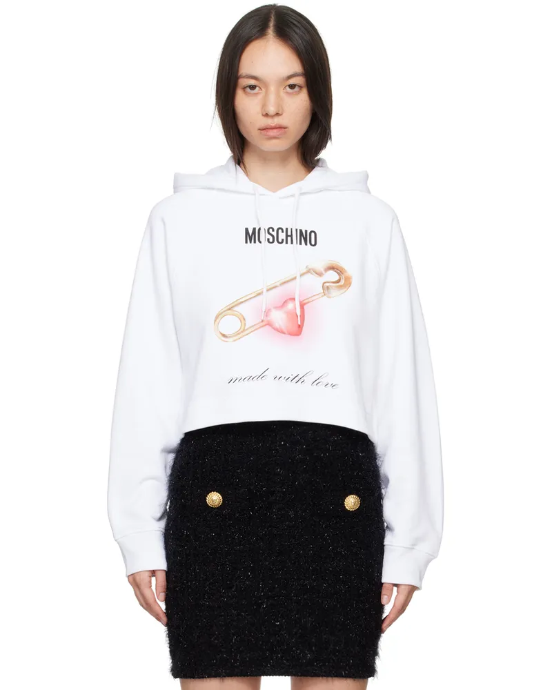 Moschino White Heart Safety Pin Hoodie 1001