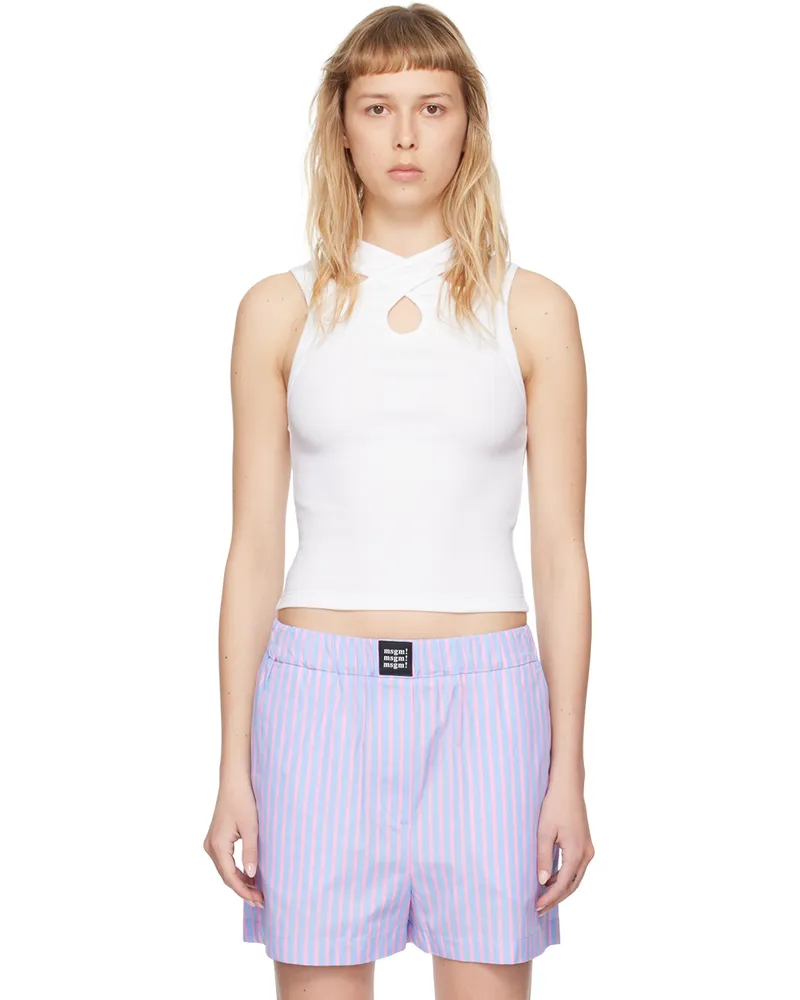 MSGM White Rib Tank Top 1