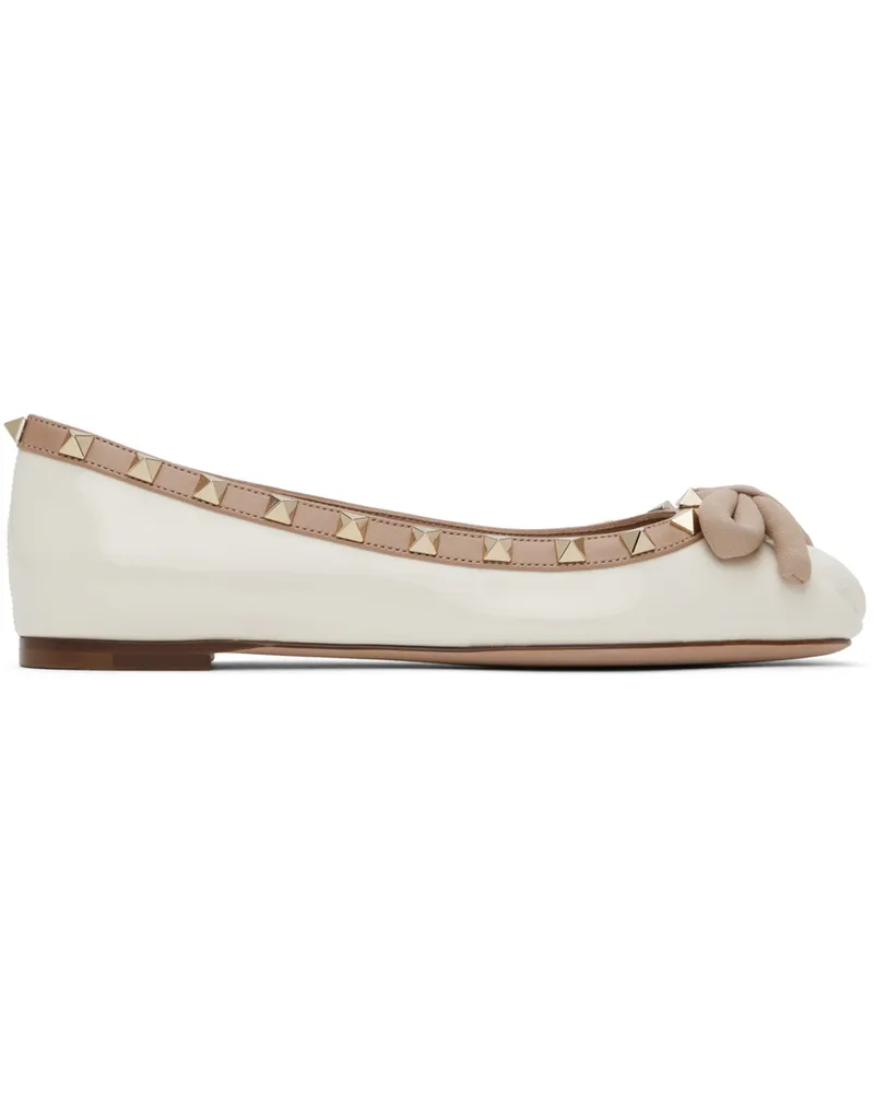 Valentino Garavani Off-White Rockstud Patent Leather Ballerina Flats Mnd