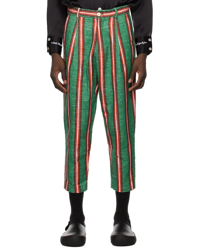 Late Checkout Green Striped Trousers Green