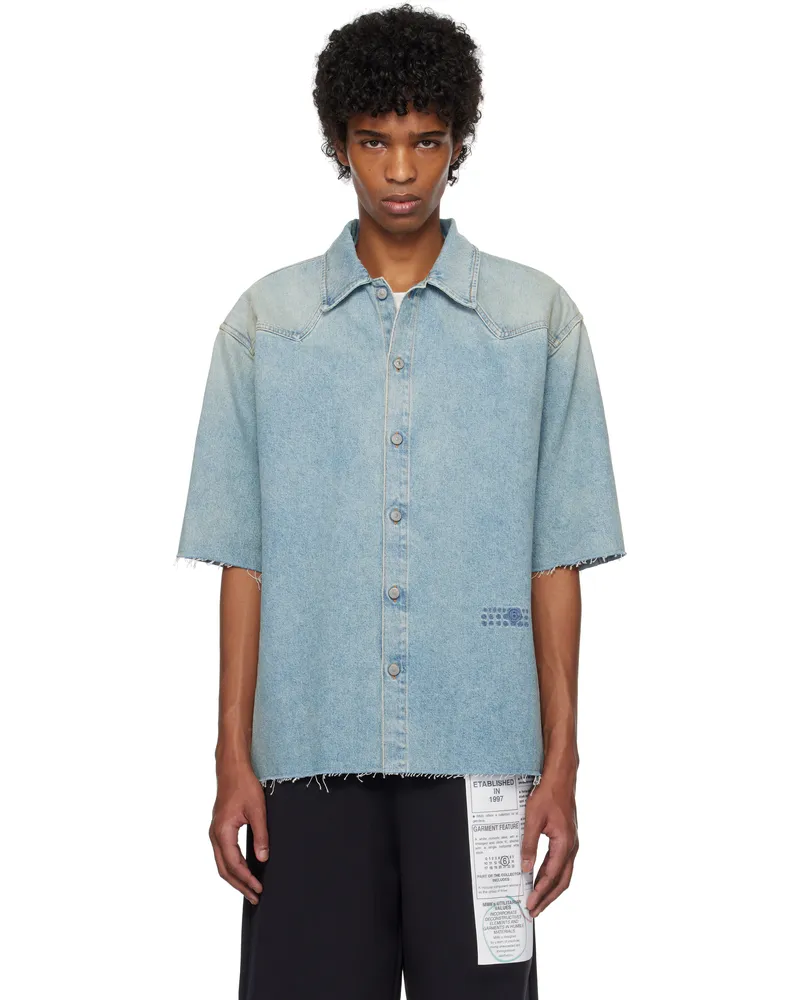 Maison Margiela Blue Short Sleeve Denim Shirt 964