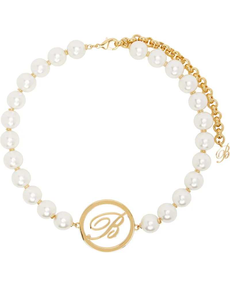 Blumarine White & Gold Faux-Pearl Choker A1078