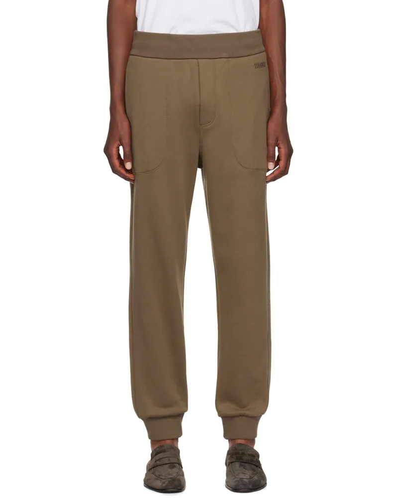 Ermenegildo Zegna Brown Embroidered-Logo Sweatpants 312