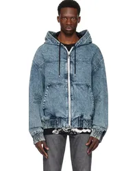 Balmain Blue Hooded Denim Bomber Jacket 6ff