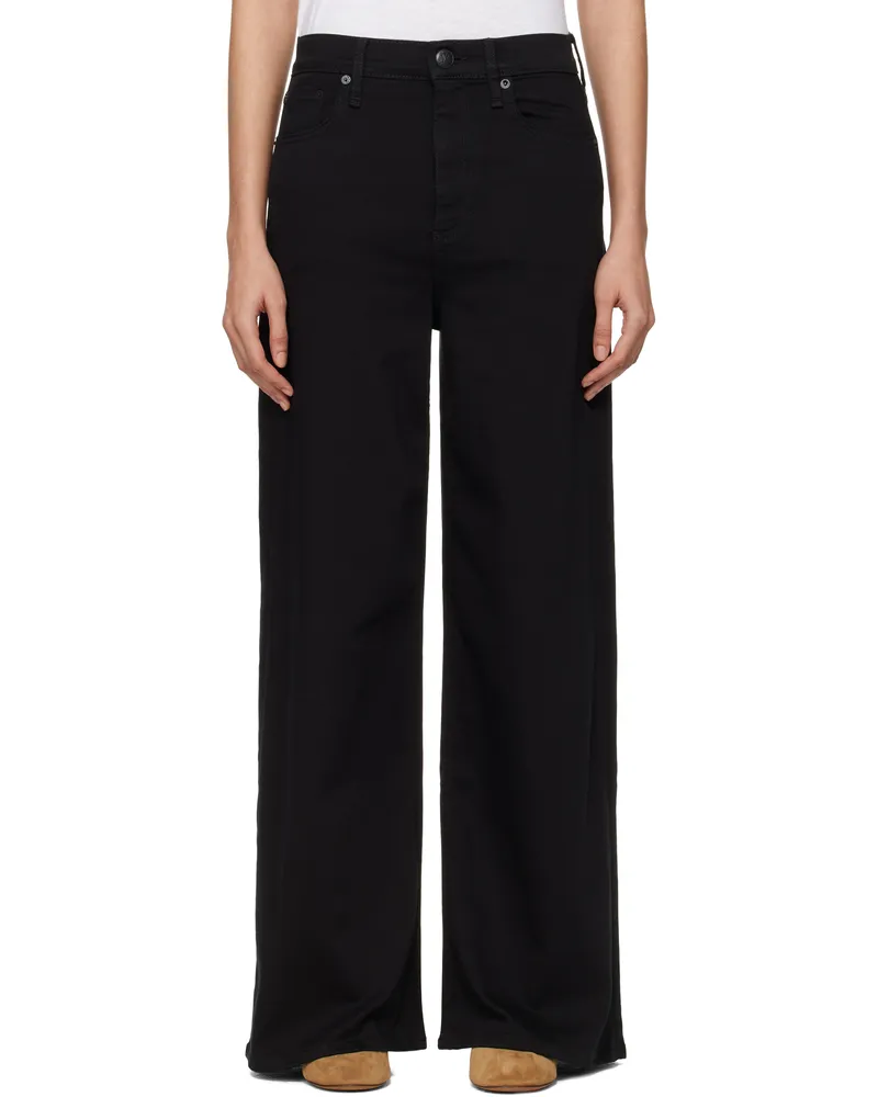 Rag & Bone Black 'The Sofie' High-Rise Ultra Wide Ankle Jeans Black