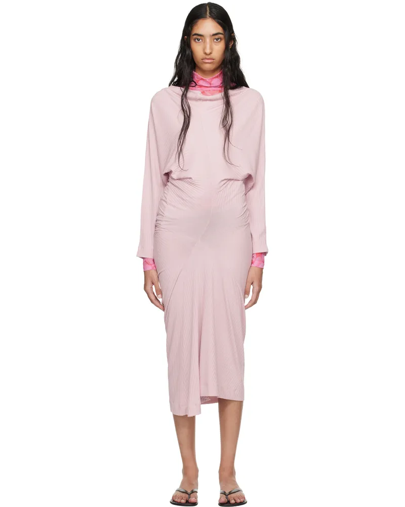 Dries van Noten Pink Ribbed Midi Dress 406