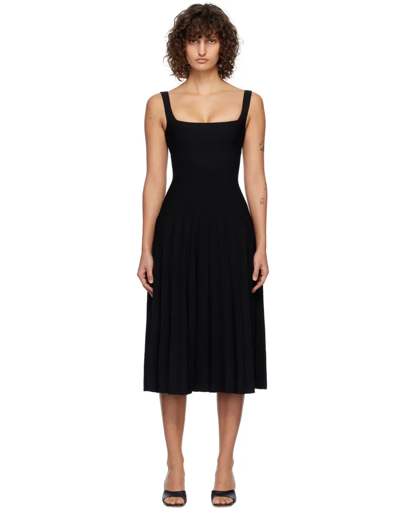 STAUD Black Ellison Midi Dress Blk
