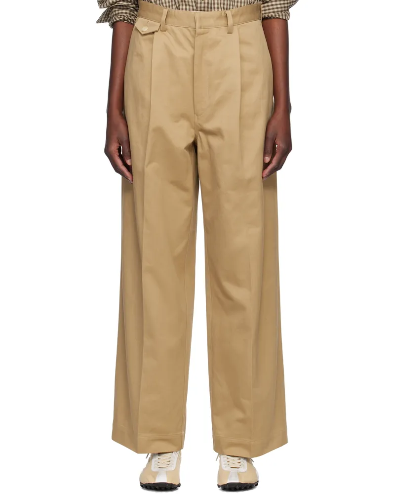 AURALEE Tan Washed Finx Chino One-Tuck Trousers Camel