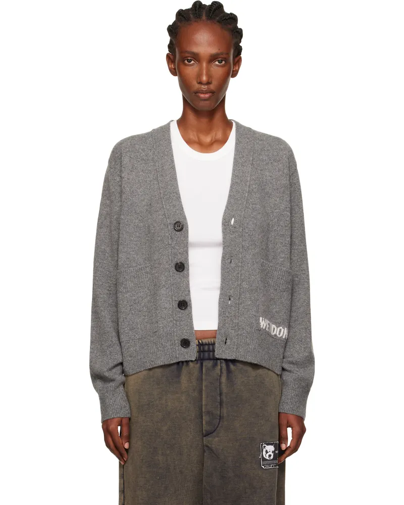 WE 11 DONE Gray Pocket Logo Knit Cardigan Charcoal