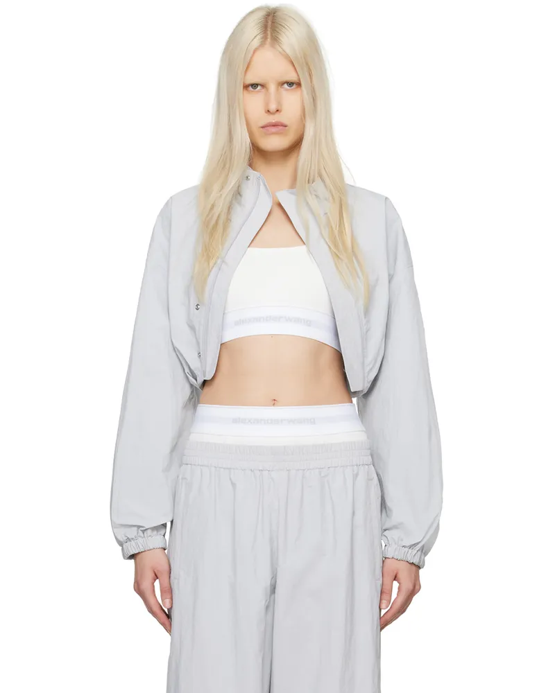 Alexander Wang Gray & White Bolero Bomber Jacket 073