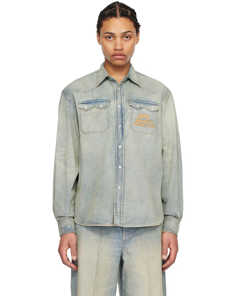 Kenzo Blue Kenzo Paris VERDY Edition Drawn Varsity Denim Shirt Dy