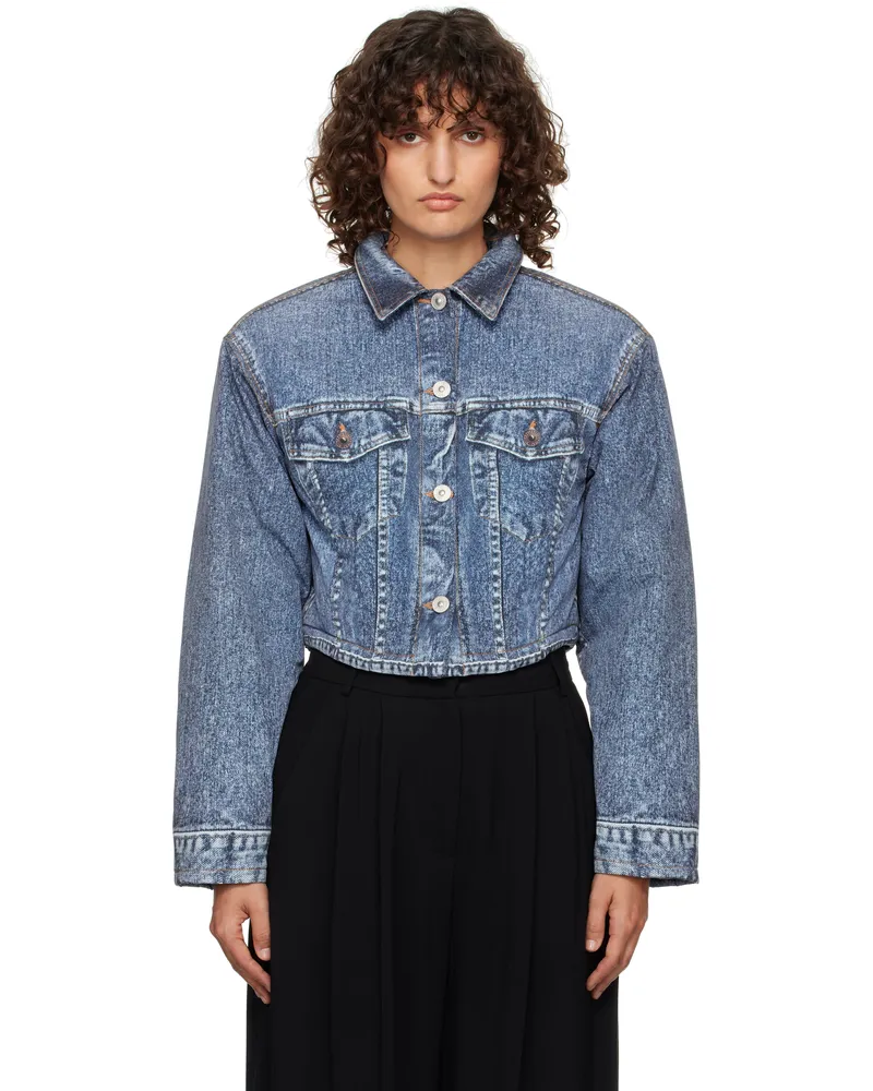 pushBUTTON Blue Denim Print Cropped Jacket Bliue