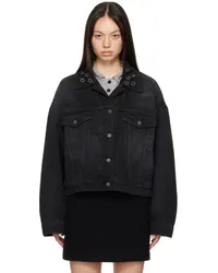 MSGM Black Eyelet Denim Jacket Black