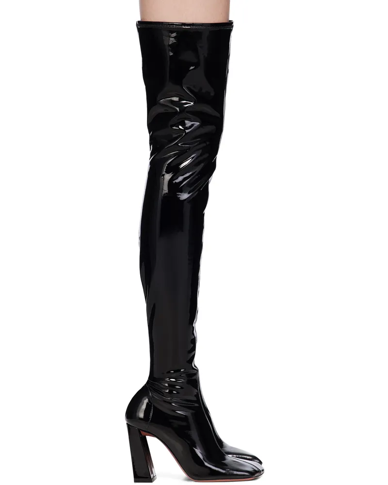 Amina Muaddi Black Marine Stretch Thigh High Boots Black