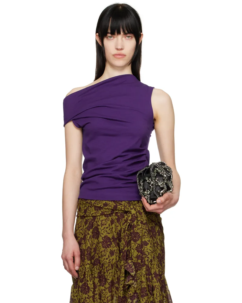 Dries van Noten Purple Off-Shoulder Jersey Tank Top 401