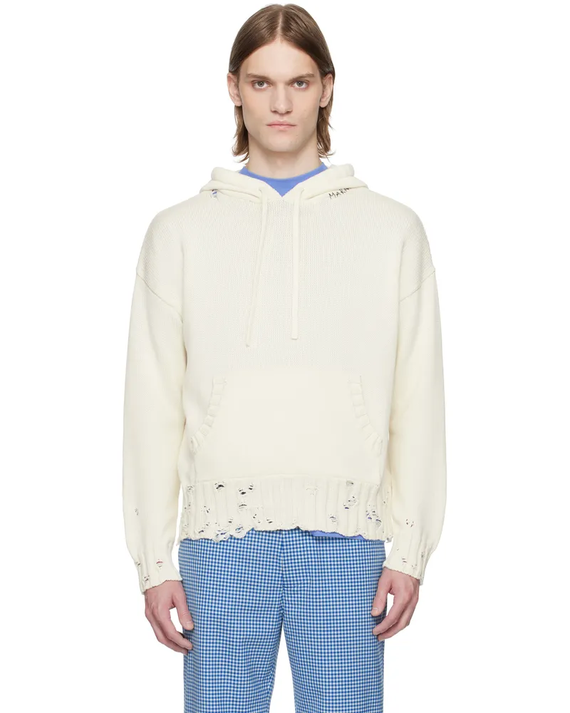 Marni Off-White Dishevelled Cotton Hoodie 00w01