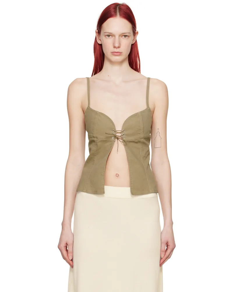 Ludovic de Saint Sernin Beige Cleavage Denim Tank Top Dune