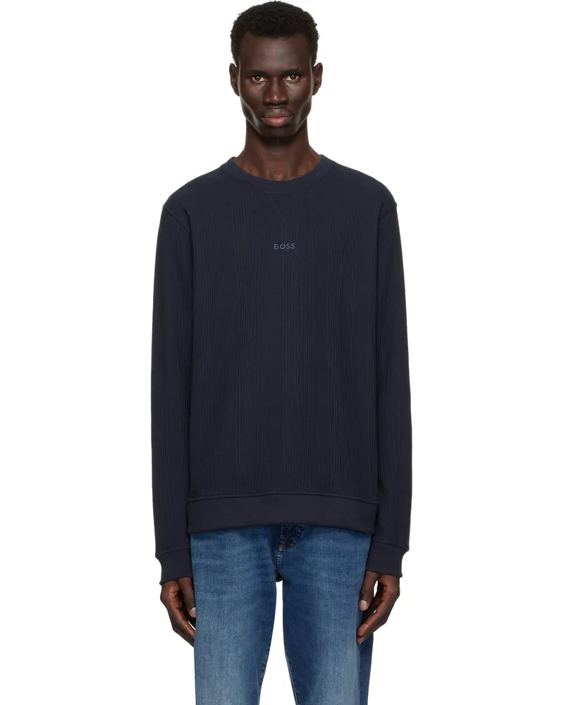 HUGO BOSS Navy Waffle-Knit Sweatshirt 403-dark