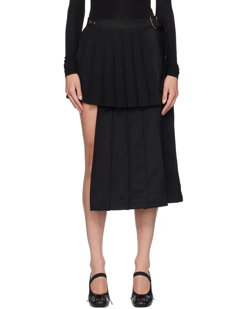 Andersson Bell Black Double Pleated Midi Skirt Black
