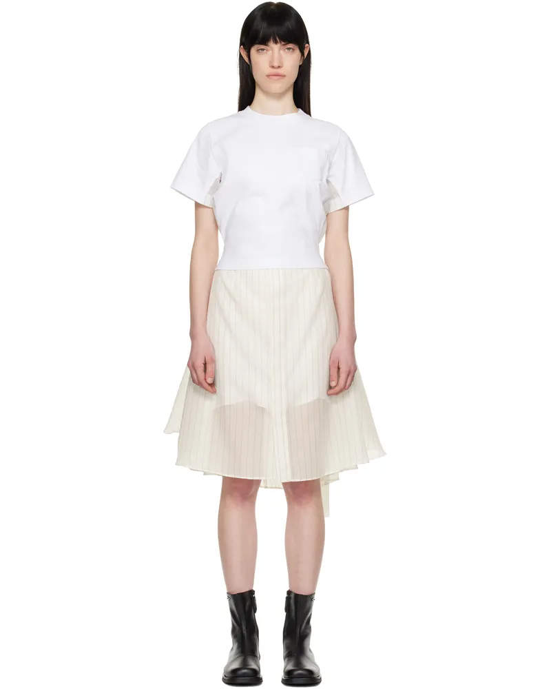 Sacai Off-White Spun Organza & Cotton Jersey Midi Dress 817