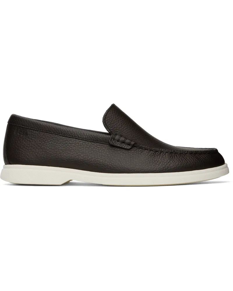 HUGO BOSS Brown Tumbled-Leather Loafers 201-dark