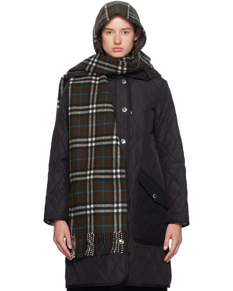 Burberry Brown Check Cashmere Hooded Scarf Snug