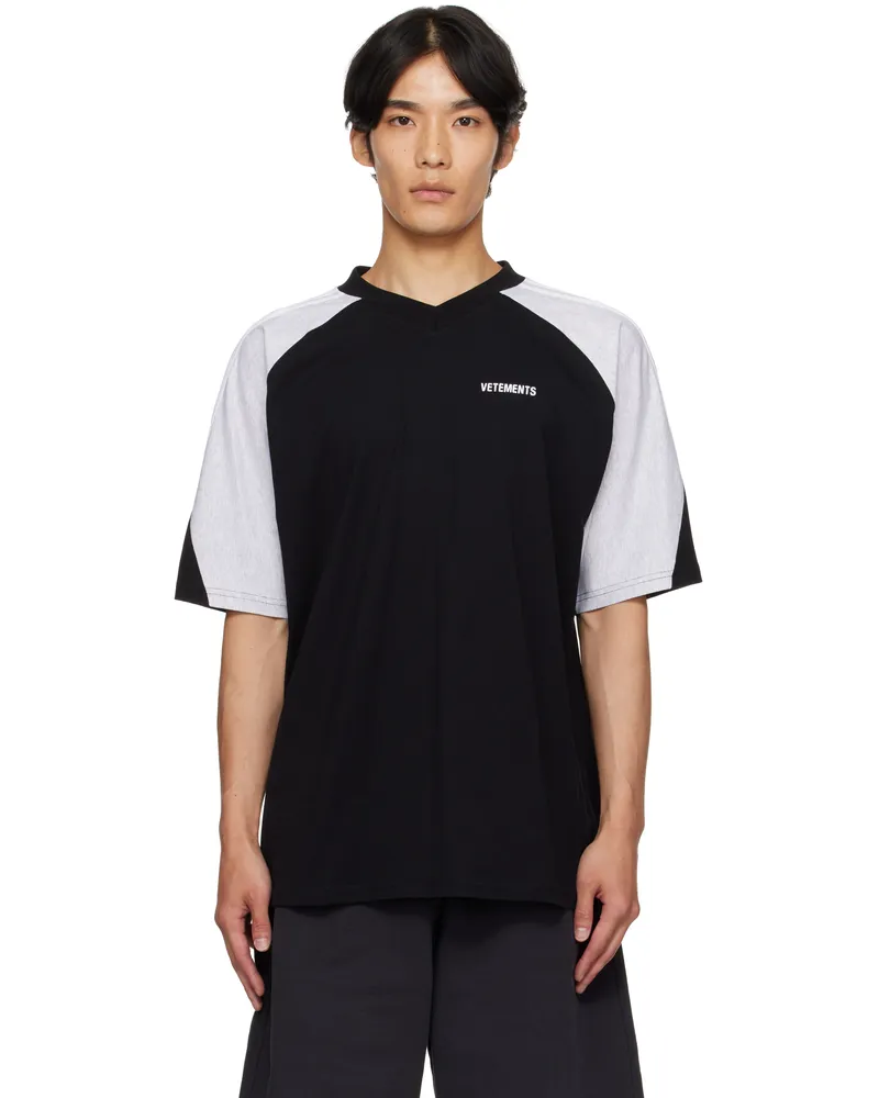 VETEMENTS Black & Gray Cut-Up V-Neck T-shirt Black