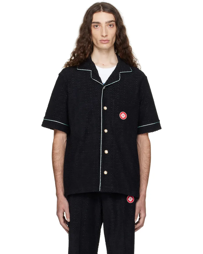 Casablanca Paris Black Monogram Jacquard Towelling Short Sleeve Shirt Black