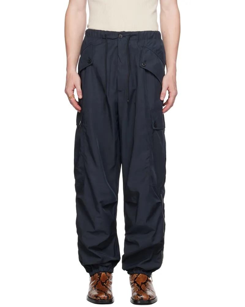 Dries van Noten Navy Drawstring Cargo Pants Navy