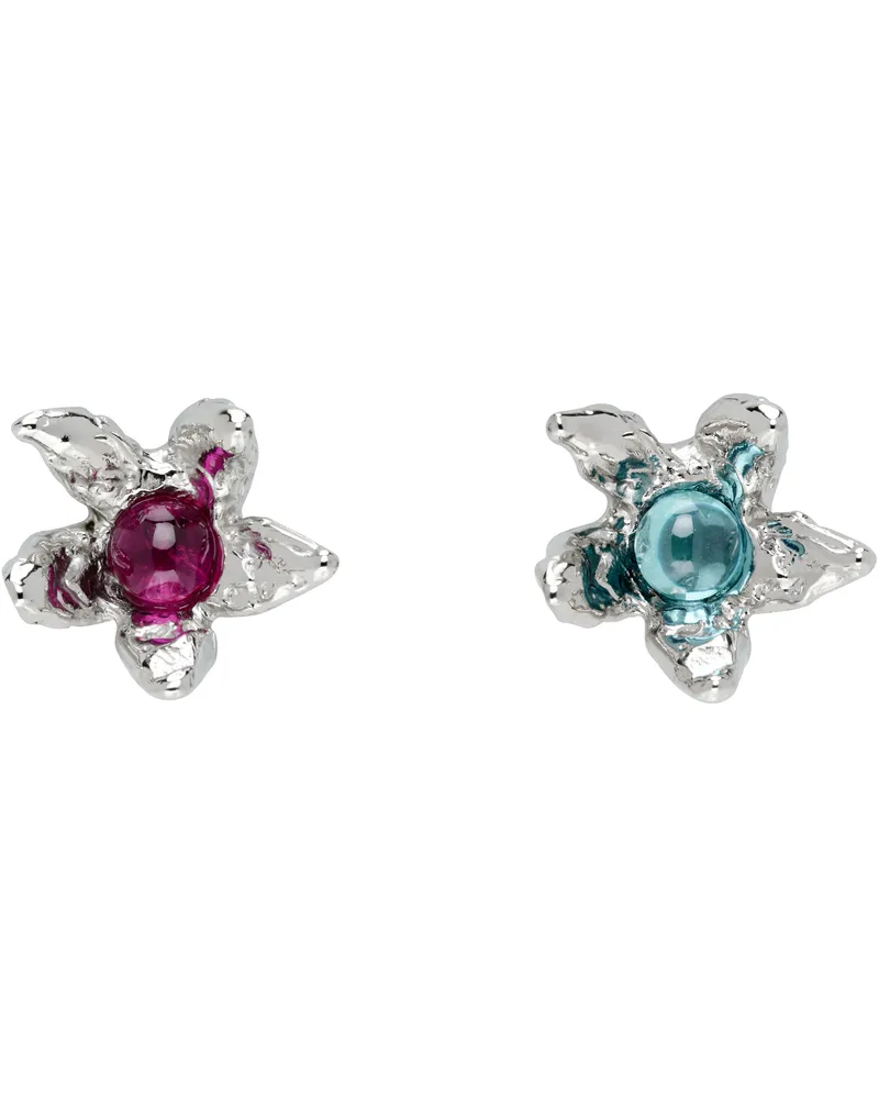 CHOPOVA LOWENA Silver Claw Flower Stud Earrings Silver