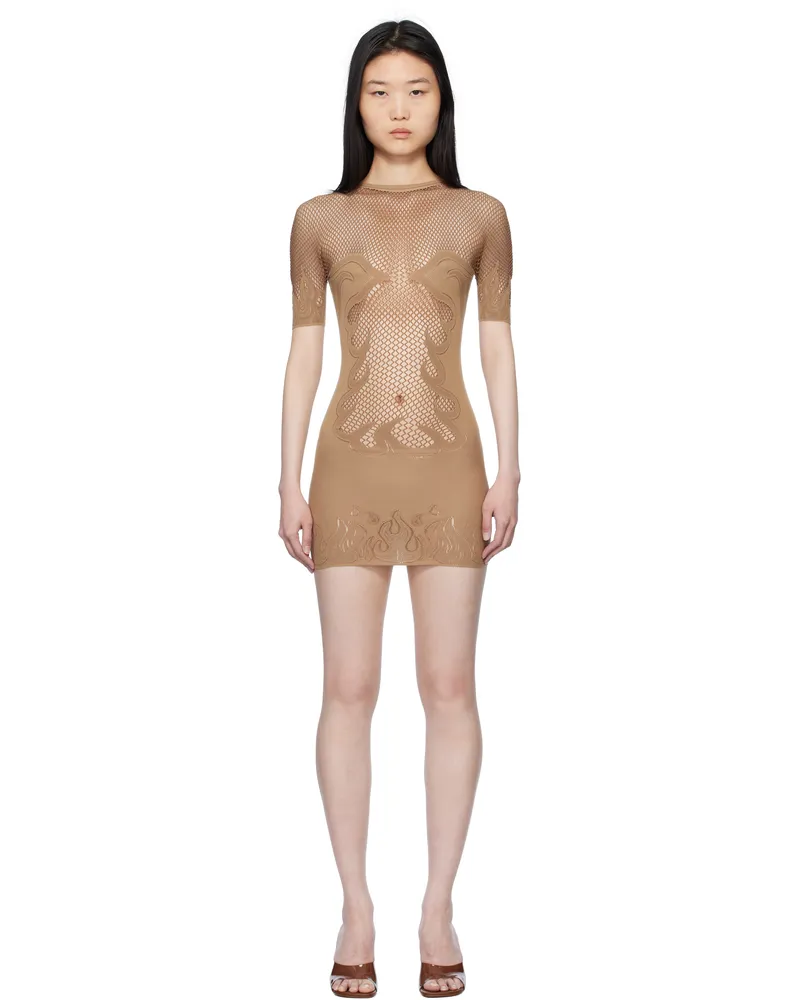 Poster Girl Beige Pin Up Fishnet Bodycon Minidress Gilded