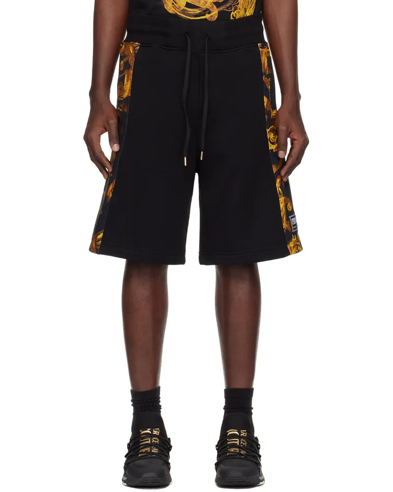 Versace Jeans Black & Gold Watercolor Couture Shorts Eg89