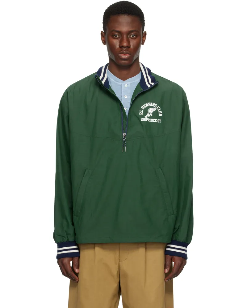 Ralph Lauren Green Ripstop Quarter-Zip Graphic Jacket Kelly