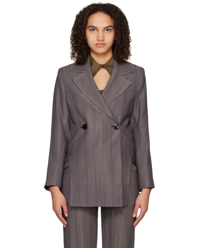 Ganni Gray Drapey Blazer 053