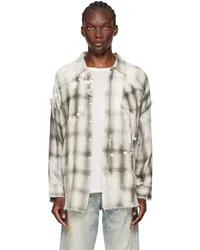 R13 Gray Shredded Seam Drop Neck Shirt Bleached