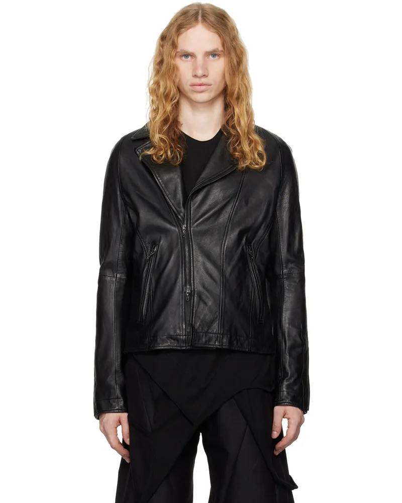 Julius Black Grained Leather Jacket Black