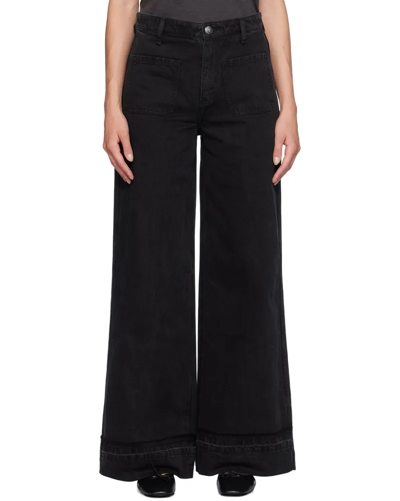 Rag & Bone Black Marina Wide-Leg Jeans Anglique