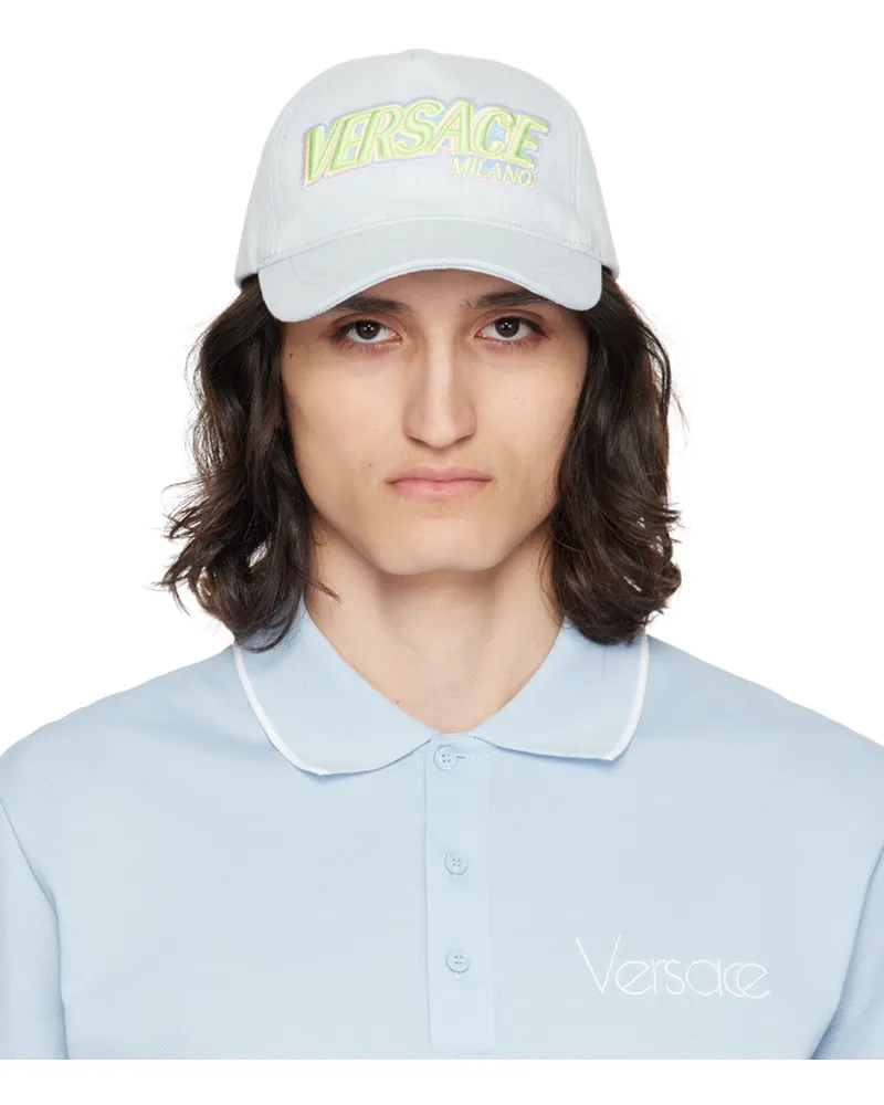 Versace Blue Baseball Denim Cap 2us10-denim+multi