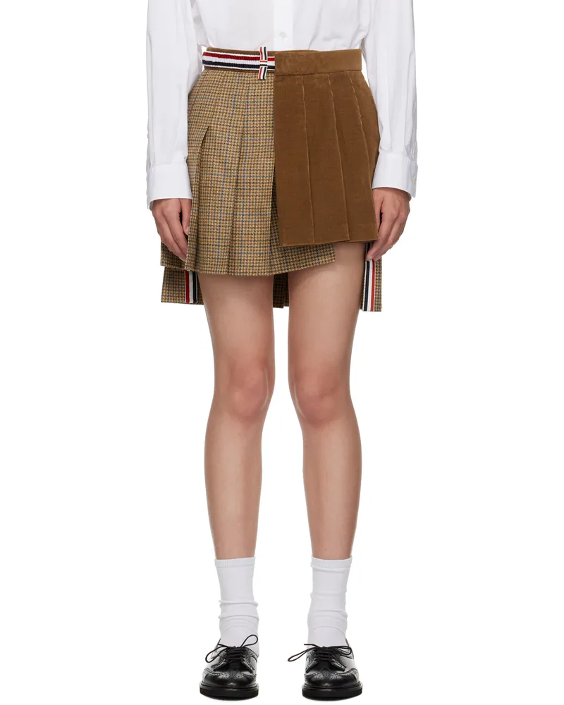 Thom Browne Beige Gunclub Check Tweed Pleated Miniskirt 210
