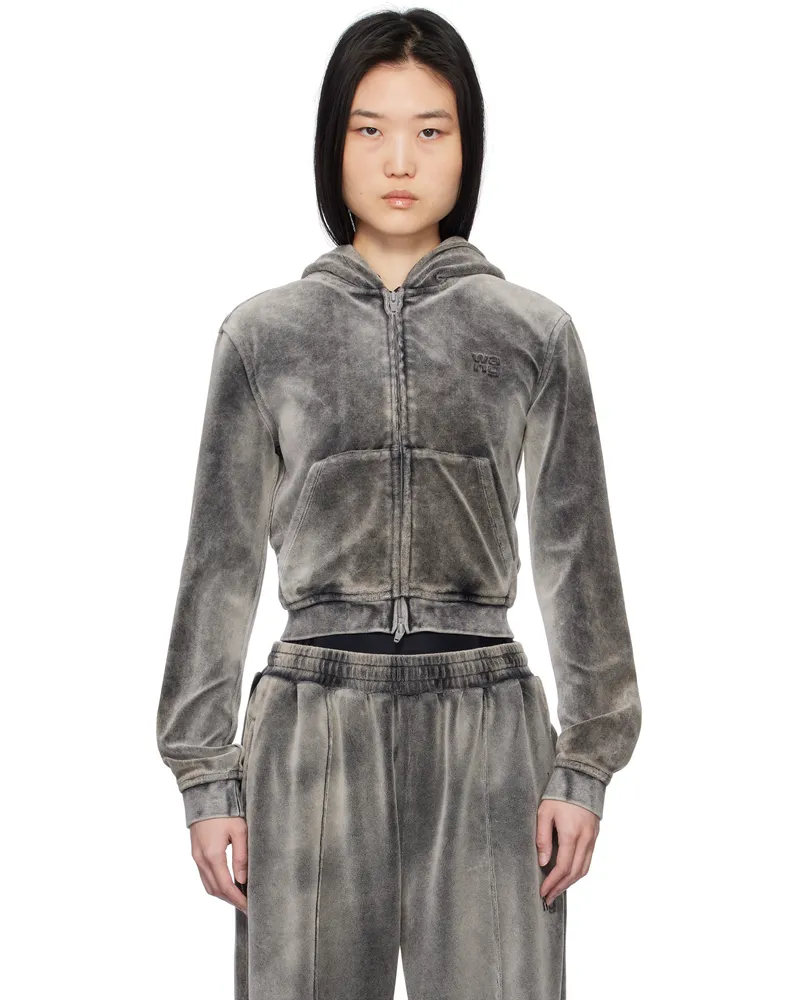 Alexander Wang Gray Shrunken Zip-Up Hoodie Washed