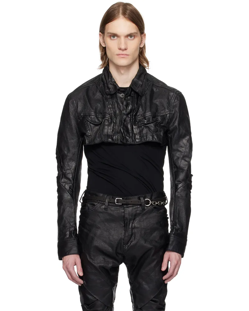 Julius Black Cropper Mylar Denim Jacket Black
