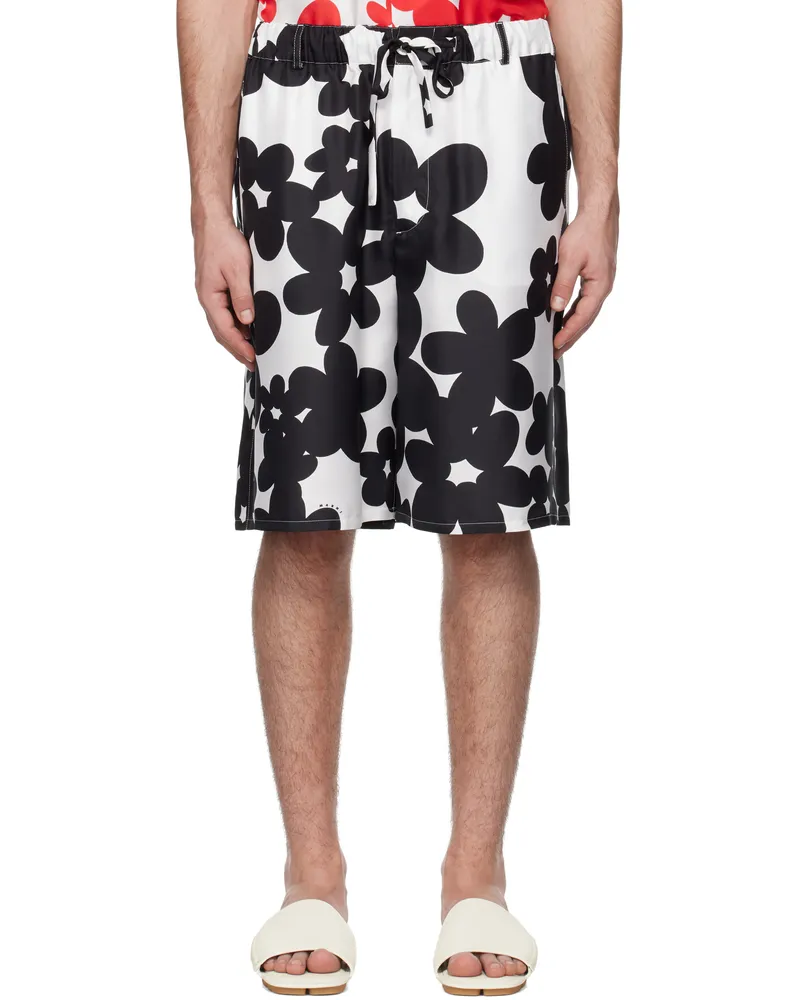 Marni Black & White Dillies Print Silk Bermuda Shorts Din99